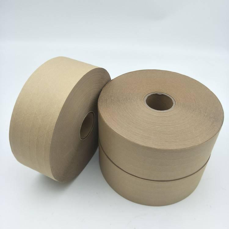 厂家批发湿水高粘牛皮纸胶带可印字不残胶纤维环保封箱打包胶带