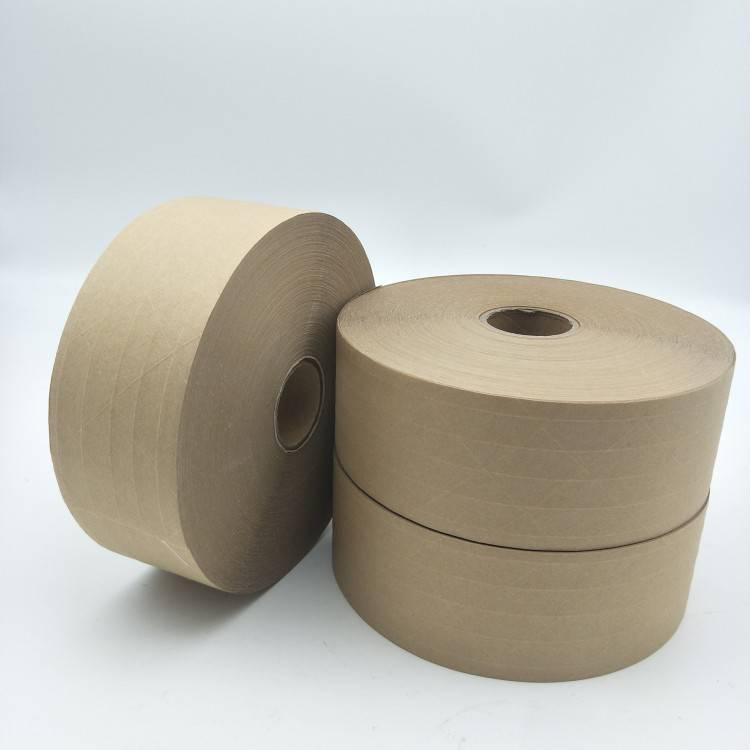 湿水夹筋牛皮纸胶带 水性纤维牛皮纸胶带 印刷封箱牛皮纸胶带母卷批发