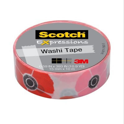 3M 思高® 和纸胶带，花朵盛开，虞美人图案，C314-P18，15 mm×10 米