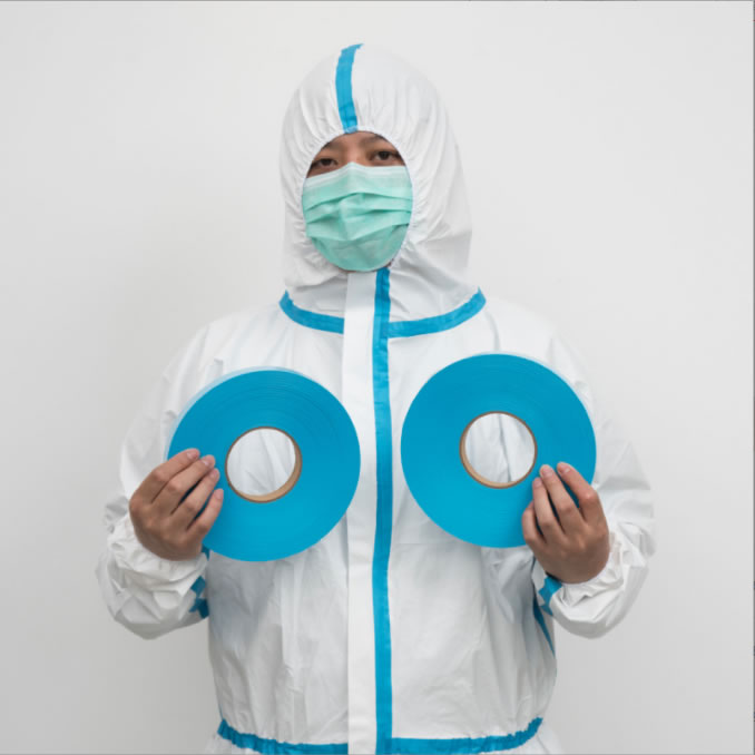 厂家直销蓝色一次性防护服隔离服EVA防水热封压用胶条胶带